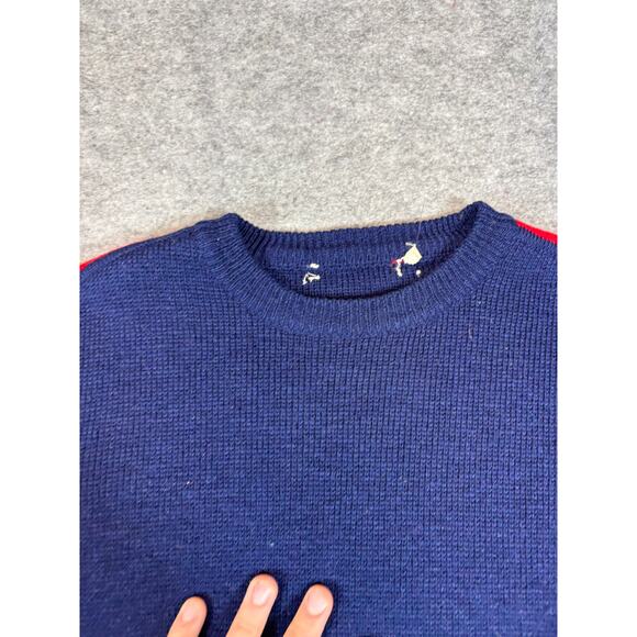 VINTAGE 70s Sweater Mens Medium Blue Striped Pullover Cozy Knit Retro Sportswear - Picture 5 of 5